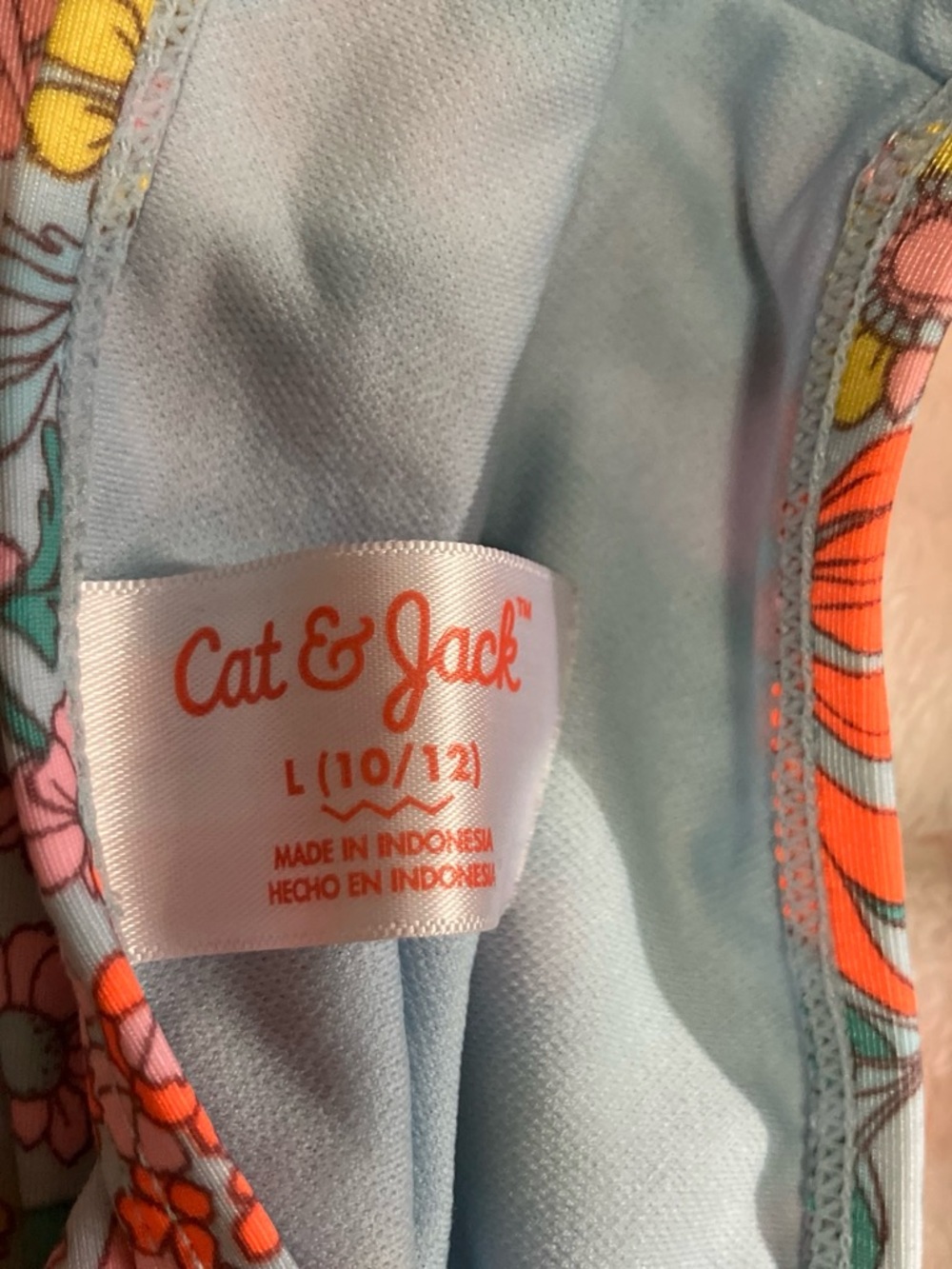 Cat & Jack Light Blue Swim Top with Coral Floral Trim